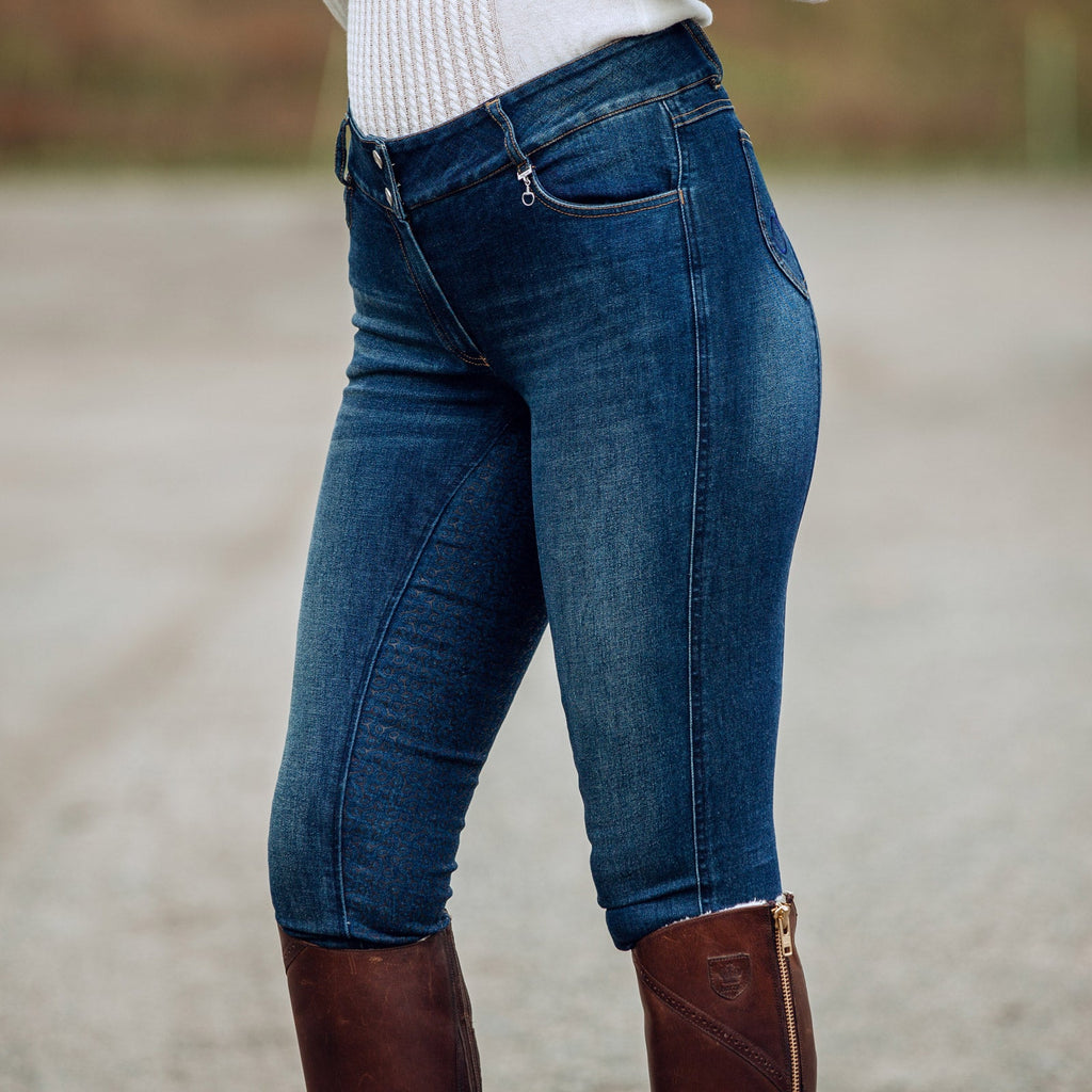 Horze Kaia Womens High Waist Denim Silicone Full Seat Breeches image #7