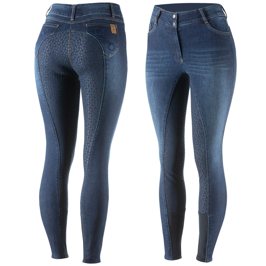 Horze Kaia Womens High Waist Denim Silicone Full Seat Breeches image #11