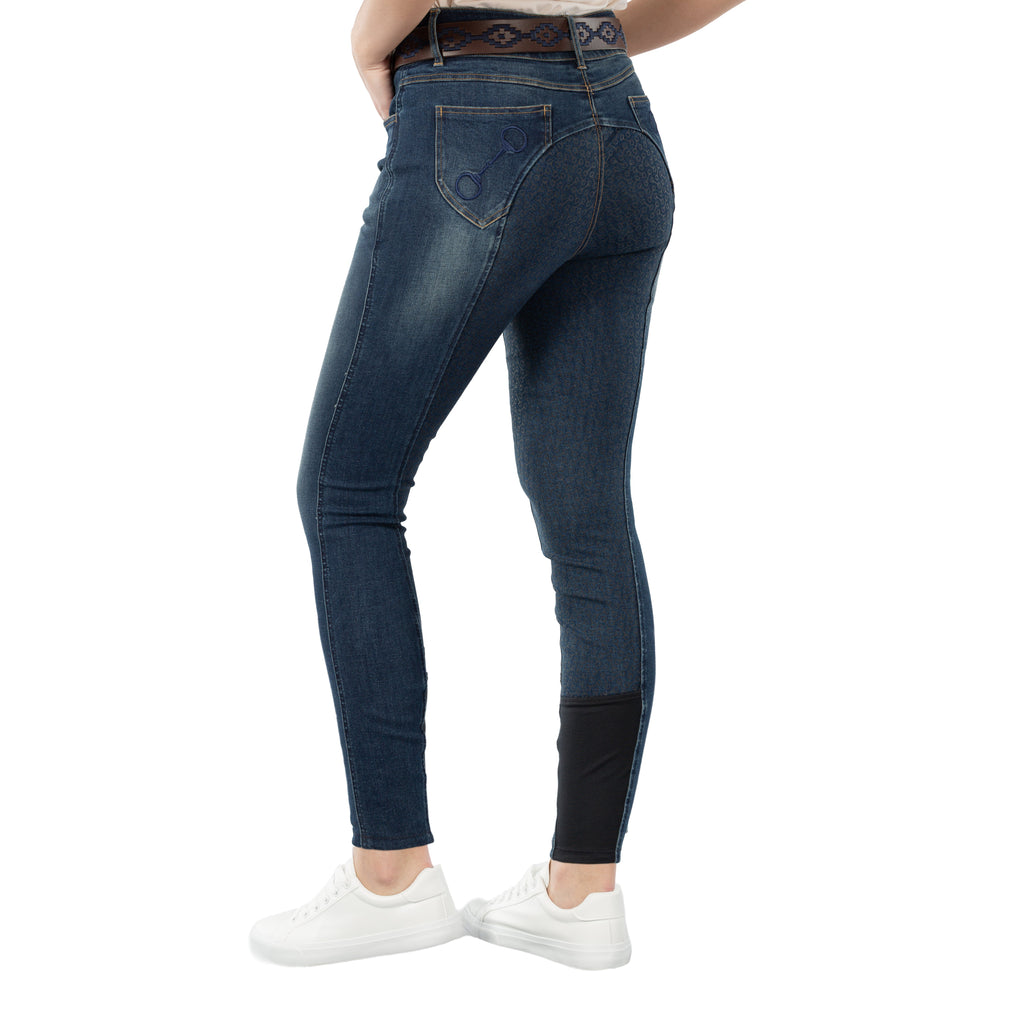 Horze Kaia Womens High Waist Denim Silicone Full Seat Breeches image #2